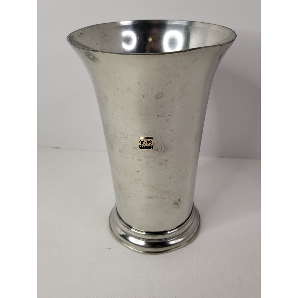 Williamsburg Stieff Pewter Trumpet Vase Vintage Flared Flower Urn FP Logo Plaque